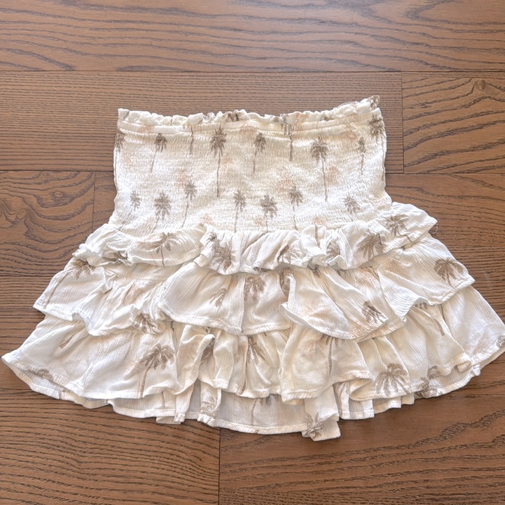 Vintage Havana Girls Ruffle Skirt Ivory Palm